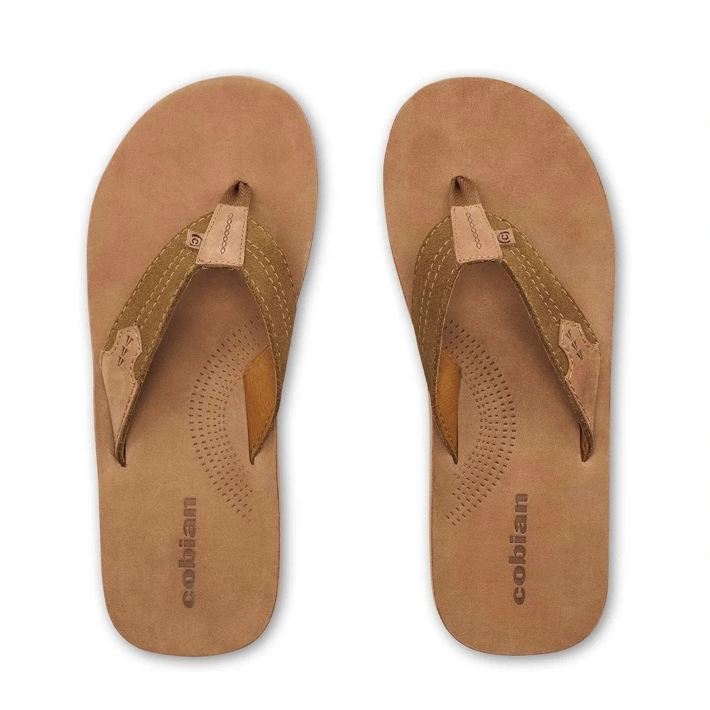 Cobian Lazo‎ Campo Del Sol Mens Tan Premium Leather Flip Flop Sandals Size 9 NEW